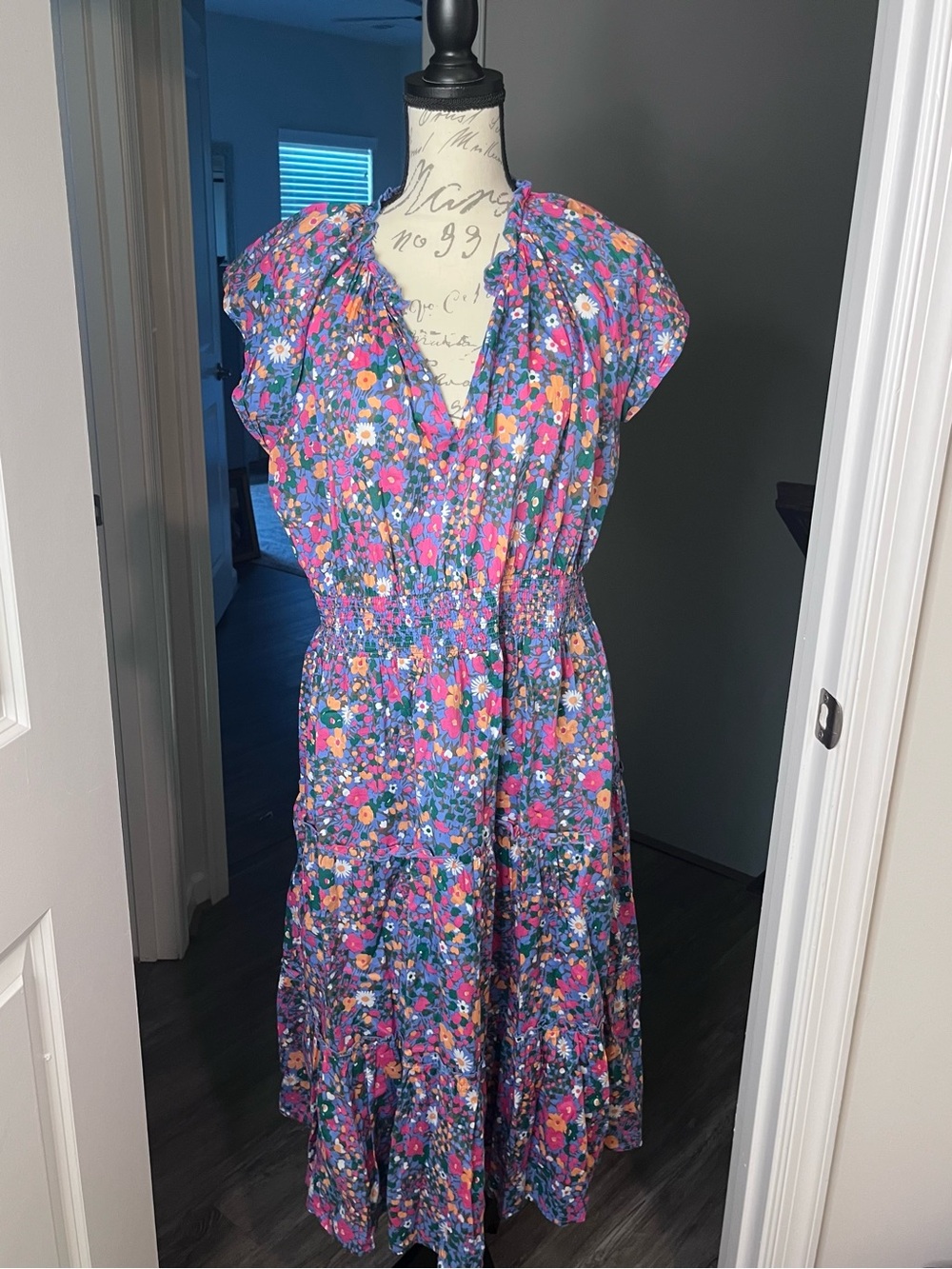 Rails Purple Floral Midi Dress with Pink & Orange Accents